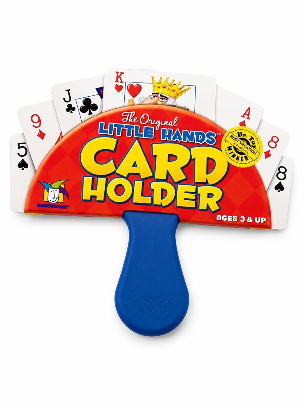 The Original Little Hands Card Holder - Blue Handle, Red Panel